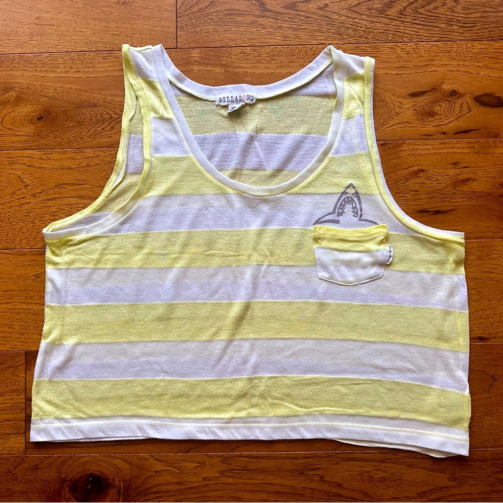 Billabong Women’s Yellow And White Striped Shark Tank Top Size M